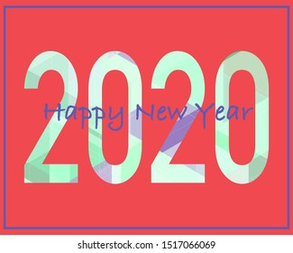 Happy New Year 2020. Abstract pattern of geometric shapes. Geometric triangular blue and green background vector. Beautiful colorful gradient backdrop for making New Year banner or template.