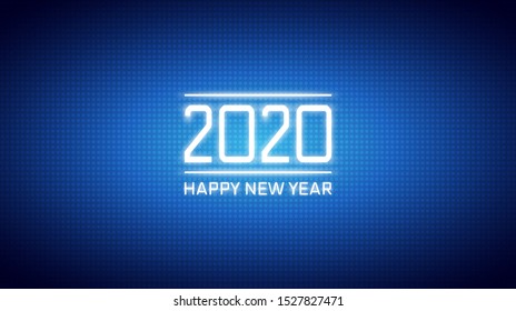 Happy new year 2020 in abstract technology polka dots led on dark blue color background