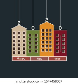 Happy New Year 2020 Abstract Real Estate Card With Colorful Buildings