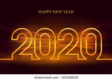 Happy New Year 2020. Abstract dark background in gold design .Vector illustration
