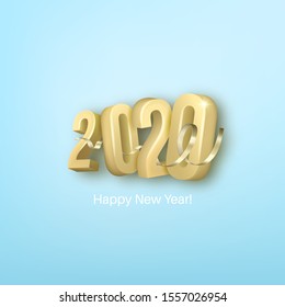 Happy New Year 2020. An abstract festive background with the gold text and the serpentine.3D. The shining vector illustration for maps, invitations, posters, banners, calendars, festive jewelry