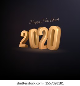 Happy New Year 2020. Abstract holiday background with golden text and shadow on dark isolated phone.3D. Bright vector illustration for maps, invitations, posters, banners, calendars