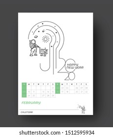 Happy new year 2020 Astronaut Calendar - New Year Holiday design elements for holiday cards, calendar banner poster for decorations, Vector Illustration Background.