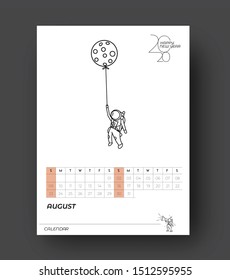 Happy new year 2020 Astronaut Calendar - New Year Holiday design elements for holiday cards, calendar banner poster for decorations, Vector Illustration Background.