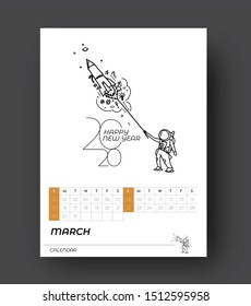 Happy new year 2020 Astronaut Calendar - New Year Holiday design elements for holiday cards, calendar banner poster for decorations, Vector Illustration Background.