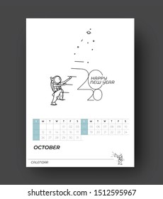 Happy new year 2020 Astronaut Calendar - New Year Holiday design elements for holiday cards, calendar banner poster for decorations, Vector Illustration Background.