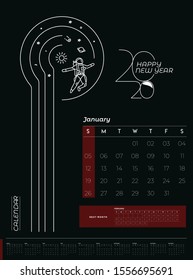 Happy new year 2020 Astronaut Calendar - New Year Holiday design elements for holiday cards, calendar banner poster for decorations, Vector Illustration Background.