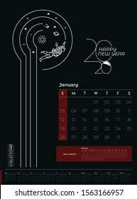 Happy new year 2020 Astronaut Calendar - New Year Holiday design elements for holiday cards, calendar banner poster for decorations, Vector Illustration Background.