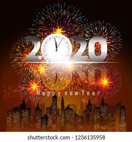 Happy New Year 2020 background with fireworks.