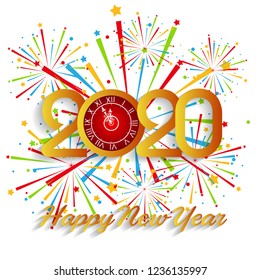 Happy New Year 2020 background with fireworks.