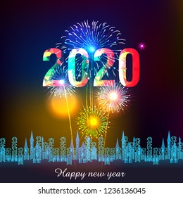 Happy New Year 2020 background with fireworks.