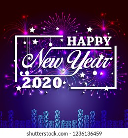 Happy New Year 2020 background with fireworks.