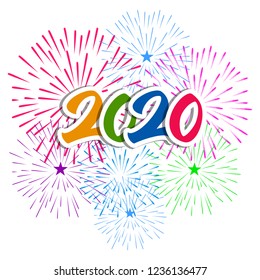 Happy New Year 2020 background with fireworks.
