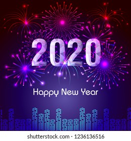 Happy New Year 2020 background with fireworks.