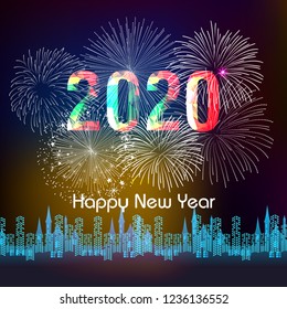 Happy New Year 2020 background with fireworks.