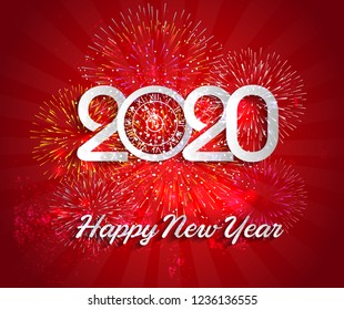 Happy New Year 2020 background with fireworks.