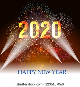 Happy New Year 2020 background with fireworks.
