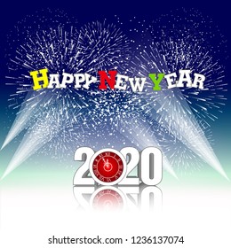 Happy New Year 2020 background with fireworks.