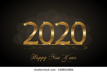 Happy New Year 2020. Background with golden sparkling texture. Gold Numbers 20, 2, 0, 02. Light effect. Vector Illustration for holiday greeting card, invitation, calendar poster banner