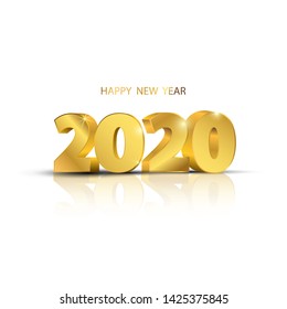 Happy New Year 2020 background. Greeting card design template gold. Celebrate brochure or flyer.