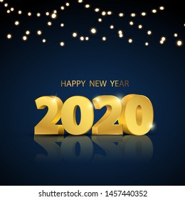 Happy New Year 2020 background. Greeting card design template gold. Celebrate flyer. luxury greeting rich card.