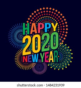 Happy new year 2020 background. Vector illustration of colorful fireworks. 