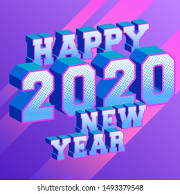 Happy New Year 2020 background 3D and halftone texture design for holiday flyer, greeting, invitation card, flyer, poster, brochure cover, typography or other printing products. Vector illustration.