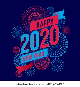 Happy new year 2020 background. Vector illustration of fireworks. 