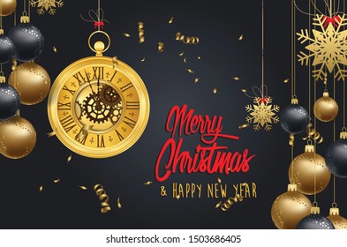 happy new year 2020 background with christmas clock gold and black colors lace for text