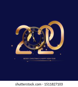 Happy New Year 2020 - New Year background with gold clock