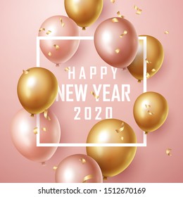 Happy new year 2020 background with floating party balloons. Vector illustration