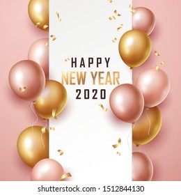 Happy new year 2020 background with floating party balloons. Vector illustration