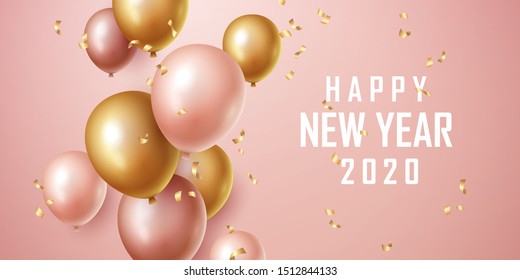 Happy new year 2020 background with floating party balloons. Vector illustration