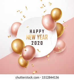 Happy new year 2020 background with floating party balloons. Vector illustration