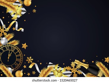 Happy new year 2020 background, beautifully decorated in gold