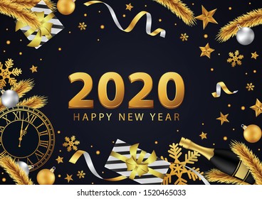 Happy new year 2020 background, beautifully decorated in gold