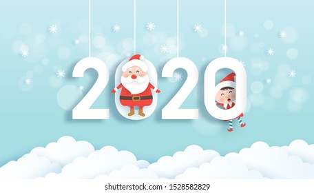 happy new year 2020 background in paper cut and craft style .