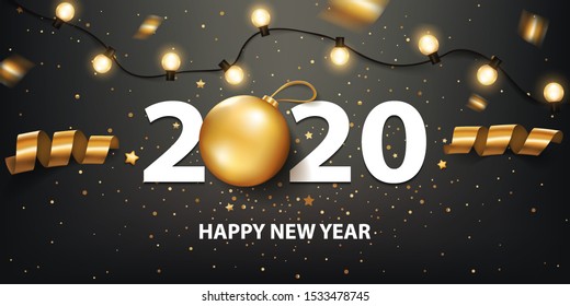 Happy New Year 2020 background with Christmas light and decoration.