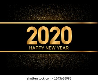 Happy New Year 2020. background illustration with golden color and glitter