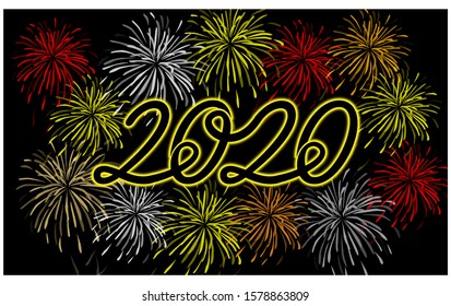  happy new year 2020 background design light fireworks in the night simple background