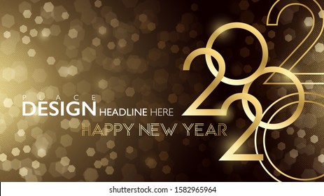 Happy new year 2020! background. Minimalistic banner with gold text and golden background. Vector illustration template.