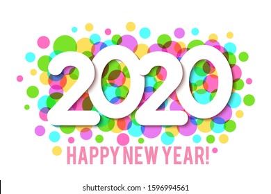Happy New Year 2020 background with multicolored confetti. Vector
