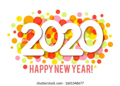 Happy New Year 2020 background with multicolored confetti. Vector
