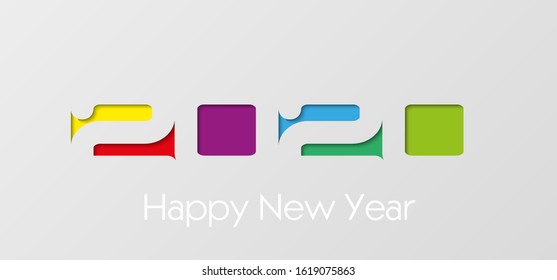 Happy New Year 2020 background. Greeting card Fonts flyer. Color of date 2020 new year view from above banner. Celebrate brochure icon