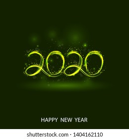 Happy New Year 2020 background.Vector illustration for holiday design.Party poster.Greeting card,banner or invitation template.Abstract burning circles with glitter swirl trail effect background.