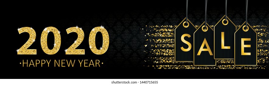 Happy new year 2020 banner with price stickers with the text Sale. Eps 10 vector file.