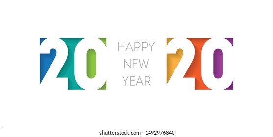Happy new year 2020 banner. Brochure or calendar cover design template. Cover of business diary for 20 20 with wishes. The art of cutting paper.