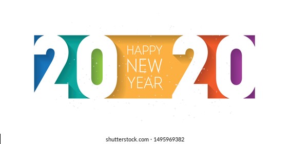 Happy New Year 2020 Banner. Brochure Or Calendar Cover Design Template. Cover Of Business Diary For 20 20 With Wishes. The Art Of Cutting Paper. Headline.