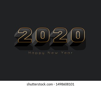 Happy new year 2020 banner. Gold and black text