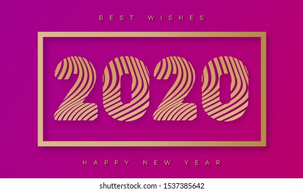 Happy New Year 2020 banner gold style modern typography for flyer, holiday invitation, christmas party poster, decoration, greeting card, web, promotion. Chinese new year. Vector 10 eps